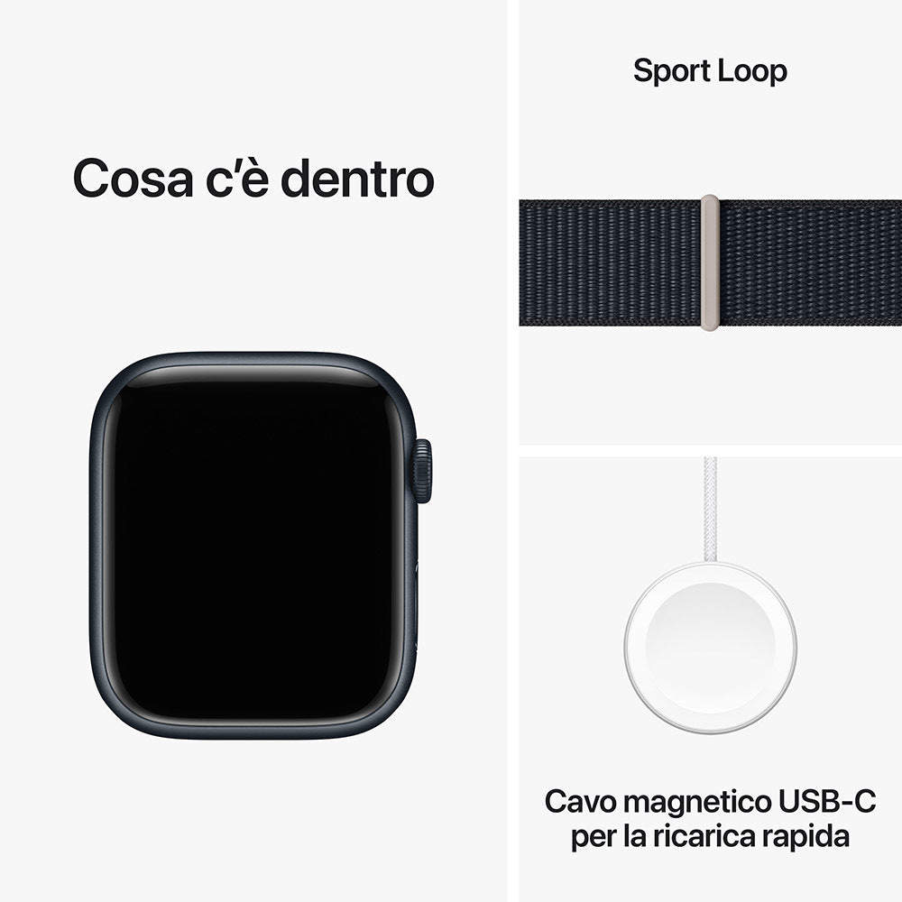 Apple Watch Series 9 GPS Cassa 45mm in Alluminio Mezzanotte con Cinturino Sport Loop Mezzanotte