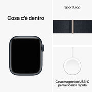 Apple Watch Series 9 GPS Cassa 45mm in Alluminio Mezzanotte con Cinturino Sport Loop Mezzanotte