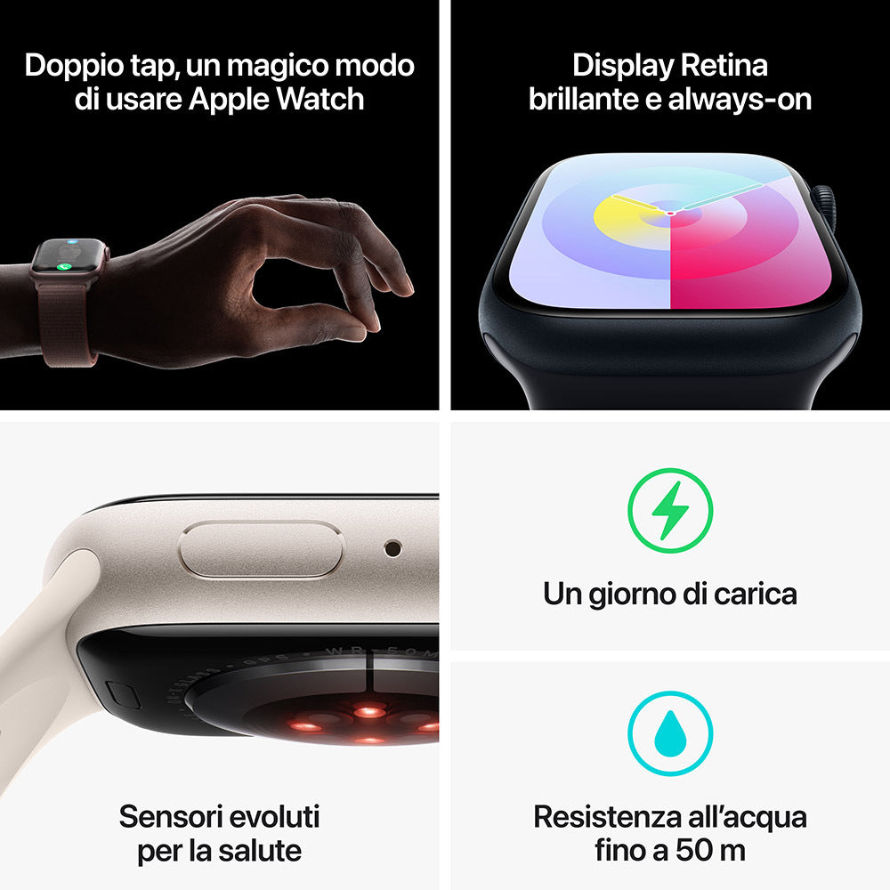 Apple Watch Series 9 GPS Cassa 45mm in Alluminio Mezzanotte con Cinturino Sport Loop Mezzanotte