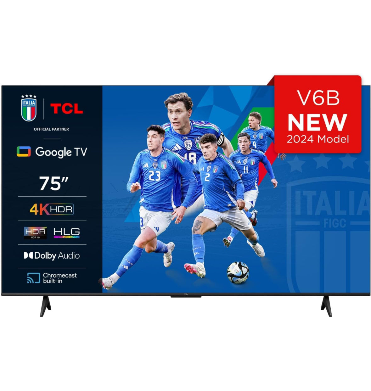 TCL 75V6B TV 75”, 4K HDR, Ultra HD, Google TV con design senza bordi, Dolby Audio, compatibile con Google Assistant e Alexa